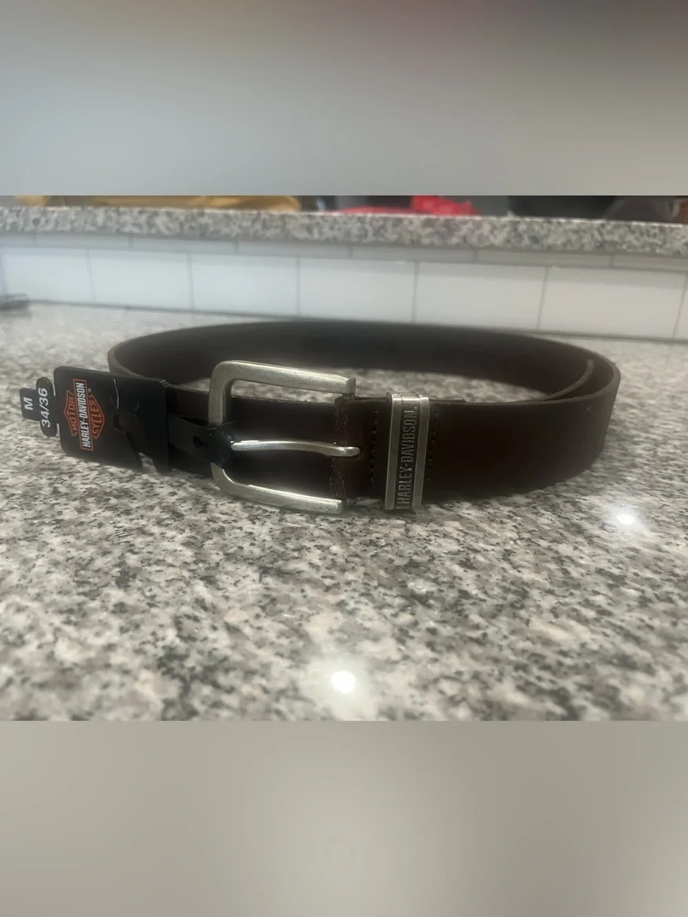 Harley-Davidson Dark Brown Leather Belt with Silver Buckle